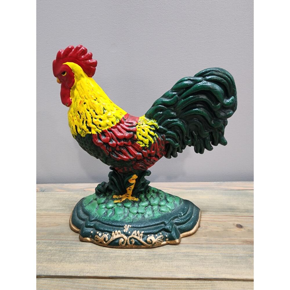 Vintage Cast Iron Rooster Door Stop 11" Hand Painted Heavy - Picture 4 of 10